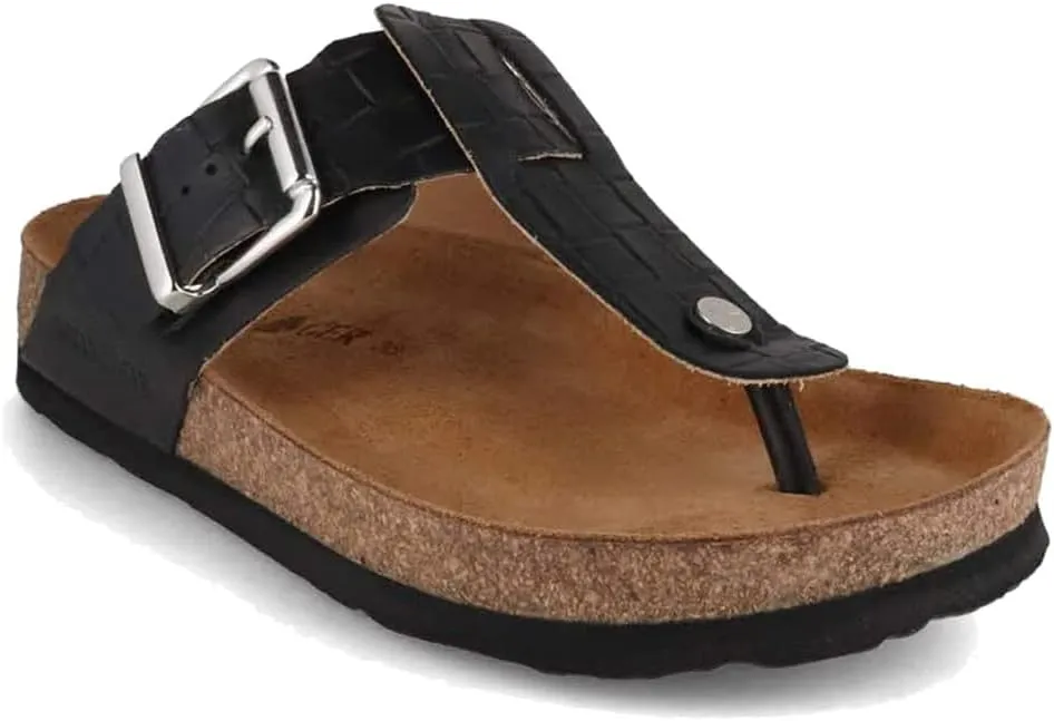 HAFLINGER Men's Summer Soft Leather Anatomic Footbeds Non-Slip Cora Thong Sandals Slide
