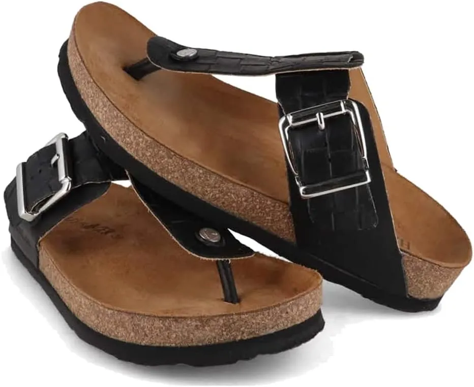 HAFLINGER Men's Summer Soft Leather Anatomic Footbeds Non-Slip Cora Thong Sandals Slide