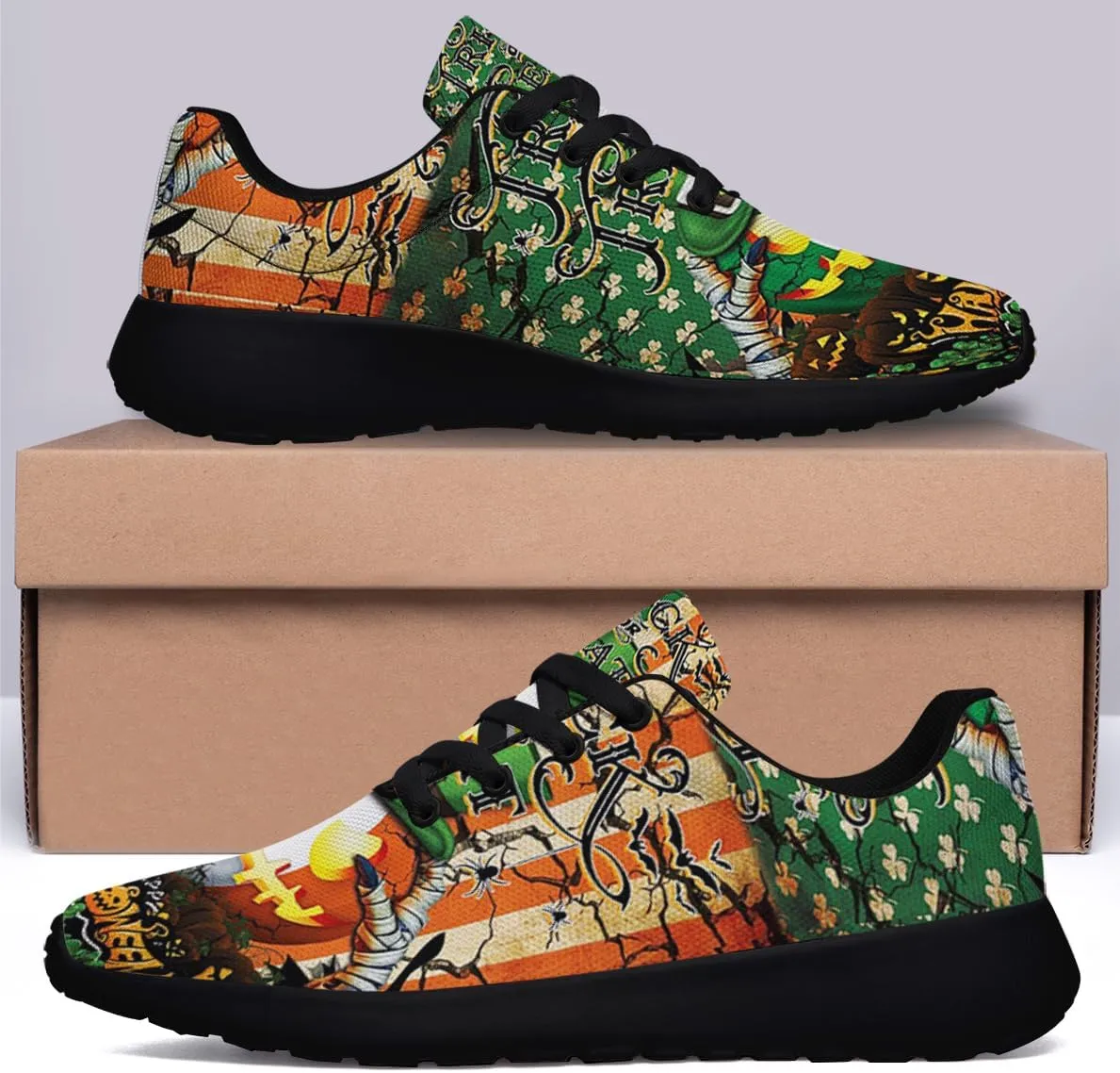 Halloween Shoes for Women Men, Pumpkin Print Lace Up Walking Sneakers, Running Shoes Gym Sports Athletic Trail Sneakers