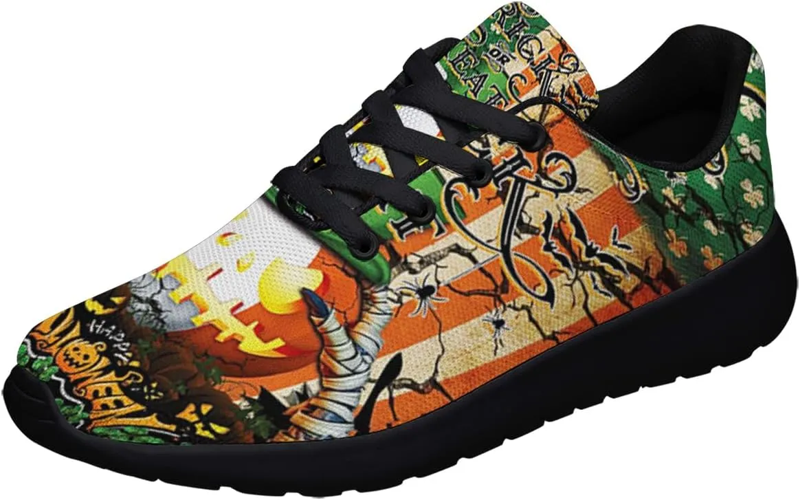 Halloween Shoes for Women Men, Pumpkin Print Lace Up Walking Sneakers, Running Shoes Gym Sports Athletic Trail Sneakers