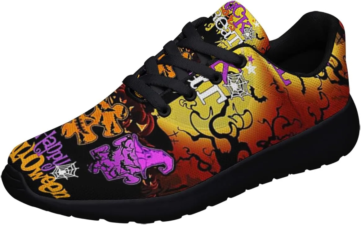 Halloween Shoes for Women Men, Pumpkin Print Lace Up Walking Sneakers, Running Shoes Gym Sports Athletic Trail Sneakers
