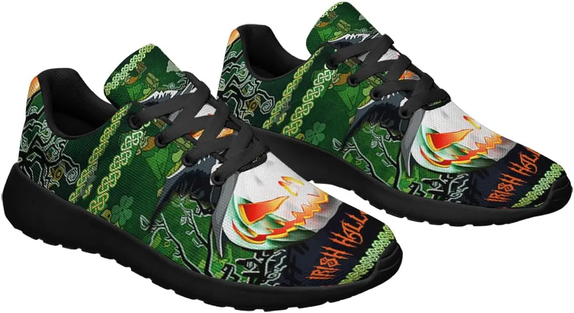 Halloween Shoes for Women Men, Pumpkin Print Lace Up Walking Sneakers, Running Shoes Gym Sports Athletic Trail Sneakers