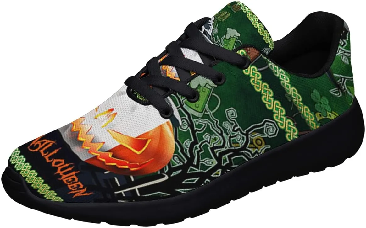 Halloween Shoes for Women Men, Pumpkin Print Lace Up Walking Sneakers, Running Shoes Gym Sports Athletic Trail Sneakers