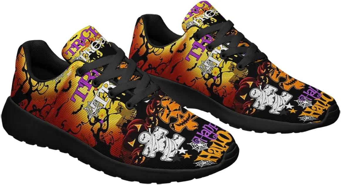 Halloween Shoes for Women Men, Pumpkin Print Lace Up Walking Sneakers, Running Shoes Gym Sports Athletic Trail Sneakers
