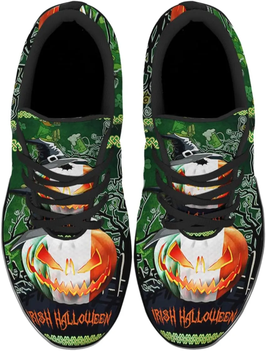 Halloween Shoes for Women Men, Pumpkin Print Lace Up Walking Sneakers, Running Shoes Gym Sports Athletic Trail Sneakers