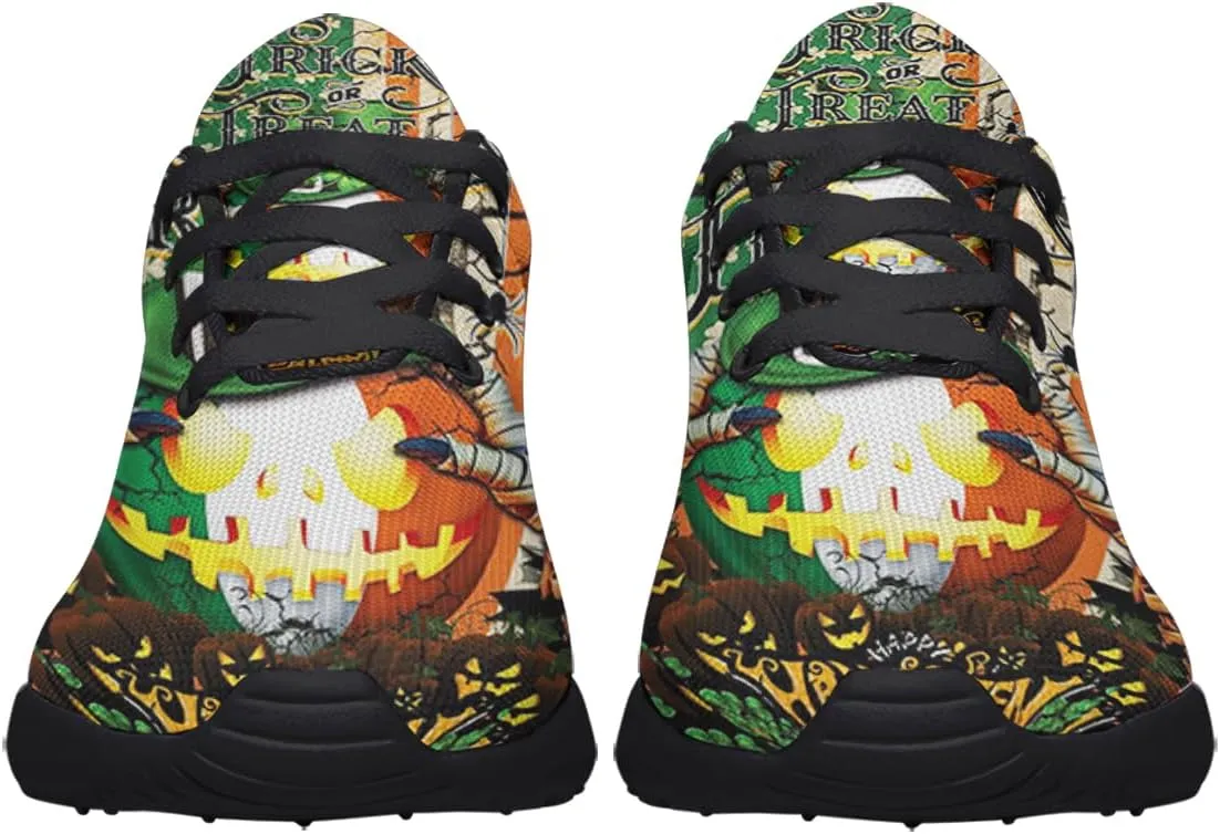 Halloween Shoes for Women Men, Pumpkin Print Lace Up Walking Sneakers, Running Shoes Gym Sports Athletic Trail Sneakers