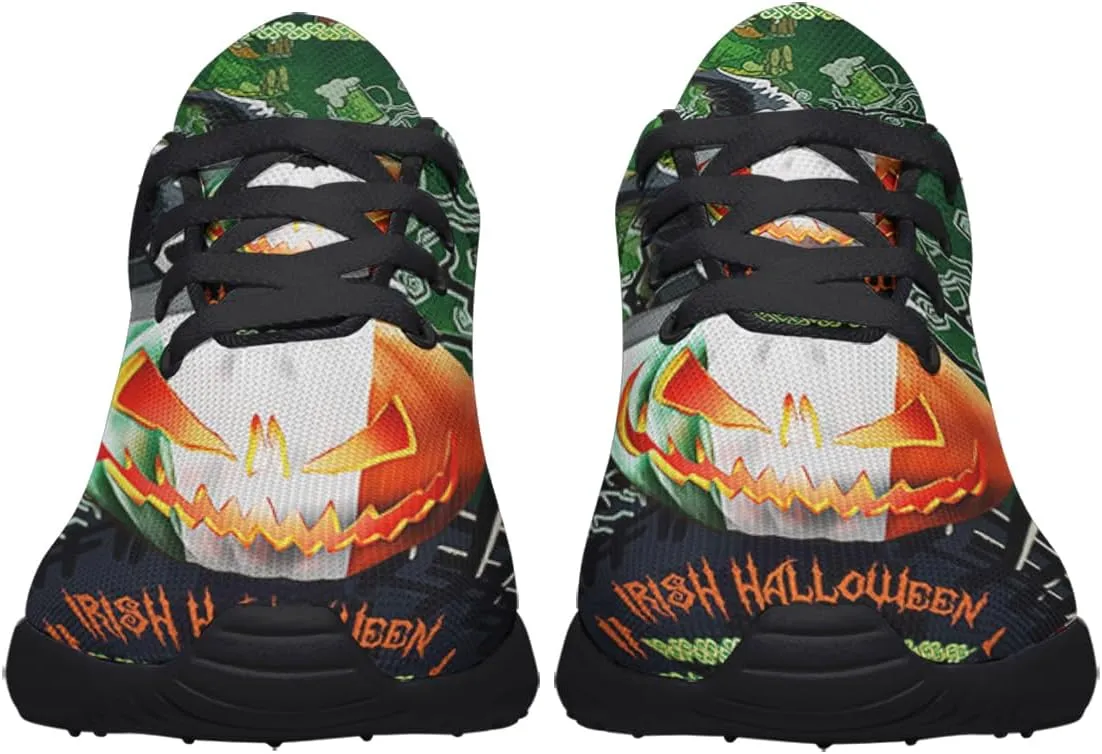 Halloween Shoes for Women Men, Pumpkin Print Lace Up Walking Sneakers, Running Shoes Gym Sports Athletic Trail Sneakers