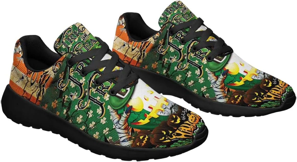Halloween Shoes for Women Men, Pumpkin Print Lace Up Walking Sneakers, Running Shoes Gym Sports Athletic Trail Sneakers