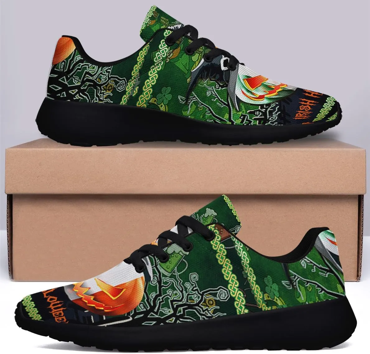 Halloween Shoes for Women Men, Pumpkin Print Lace Up Walking Sneakers, Running Shoes Gym Sports Athletic Trail Sneakers