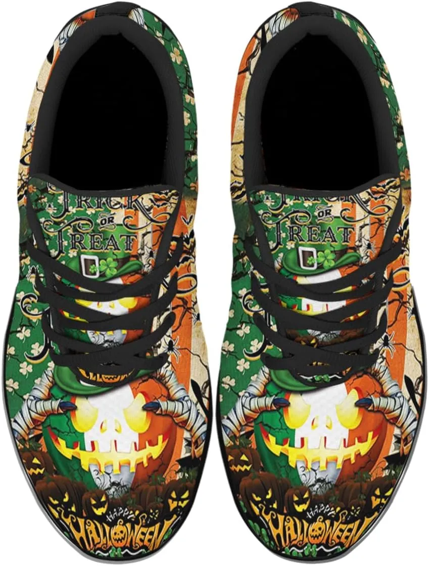 Halloween Shoes for Women Men, Pumpkin Print Lace Up Walking Sneakers, Running Shoes Gym Sports Athletic Trail Sneakers