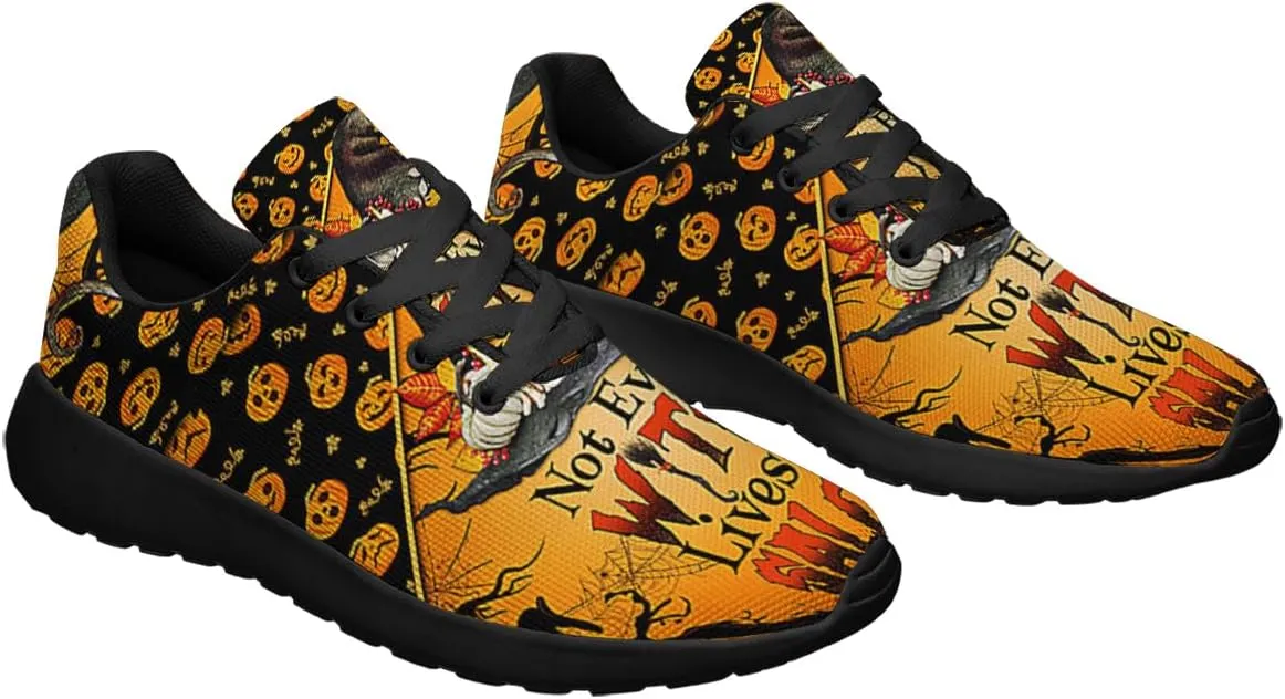 Halloween Shoes for Women Men, Pumpkin Print Lace Up Walking Sneakers, Running Shoes Gym Sports Athletic Trail Sneakers