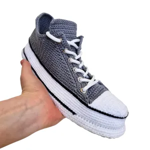 Handmade Custom Crochet Slippers - Stylish Gray Low Tops Sneakers - Warm Unisex Wool Shoes with Durable Non-Slip Sole