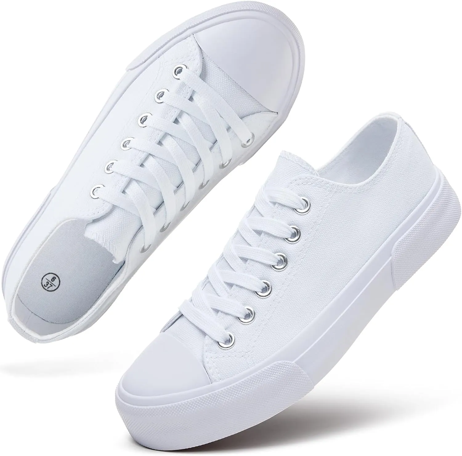 hash bubbie White Sneakers for Women Low Top Canvas Shoes Womens Canvas Sneakers Women's Fashion Sneakers Slip on Casual Tennis Shoes