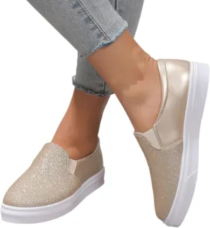 Hbeylia Fashion Platform Sneakers for Women Classic Low Top Glitter Sequin Slip On Chunky Bottom Flats Walking Shoes Trendy Fall Canvas Shoes for Women Ladies Bride Wedding Dress Party Decor