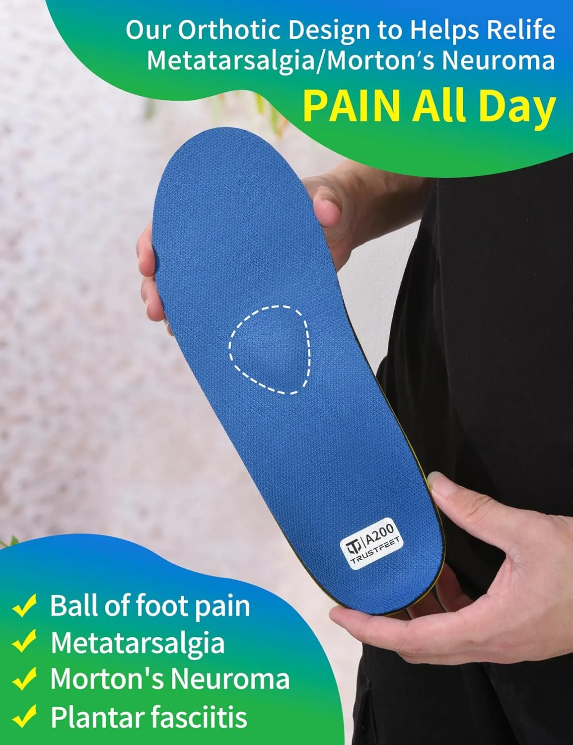Heavy Duty Support Metatarsal Pain Relief Insoles for Metatarsalgia,Morton's Neuroma,Ball of Foot Pain Relief,Plantar Fasciitis,Arch Support Orthotics Shoe Inserts for Man Women