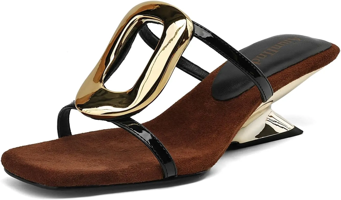 Heeled Sandals for Women Slip on Sandals 2 Inch Heels Chunky Slides Shoes Comfortable Sandals Square Toe Wedge Dress Shoes