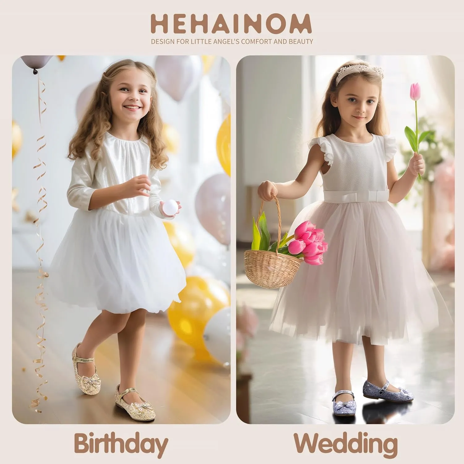Hehainom Toddler Dress Shoes Mary Jane Ballet Flats Sparkly Bow Little Kid Girls Wedding Party Shoes