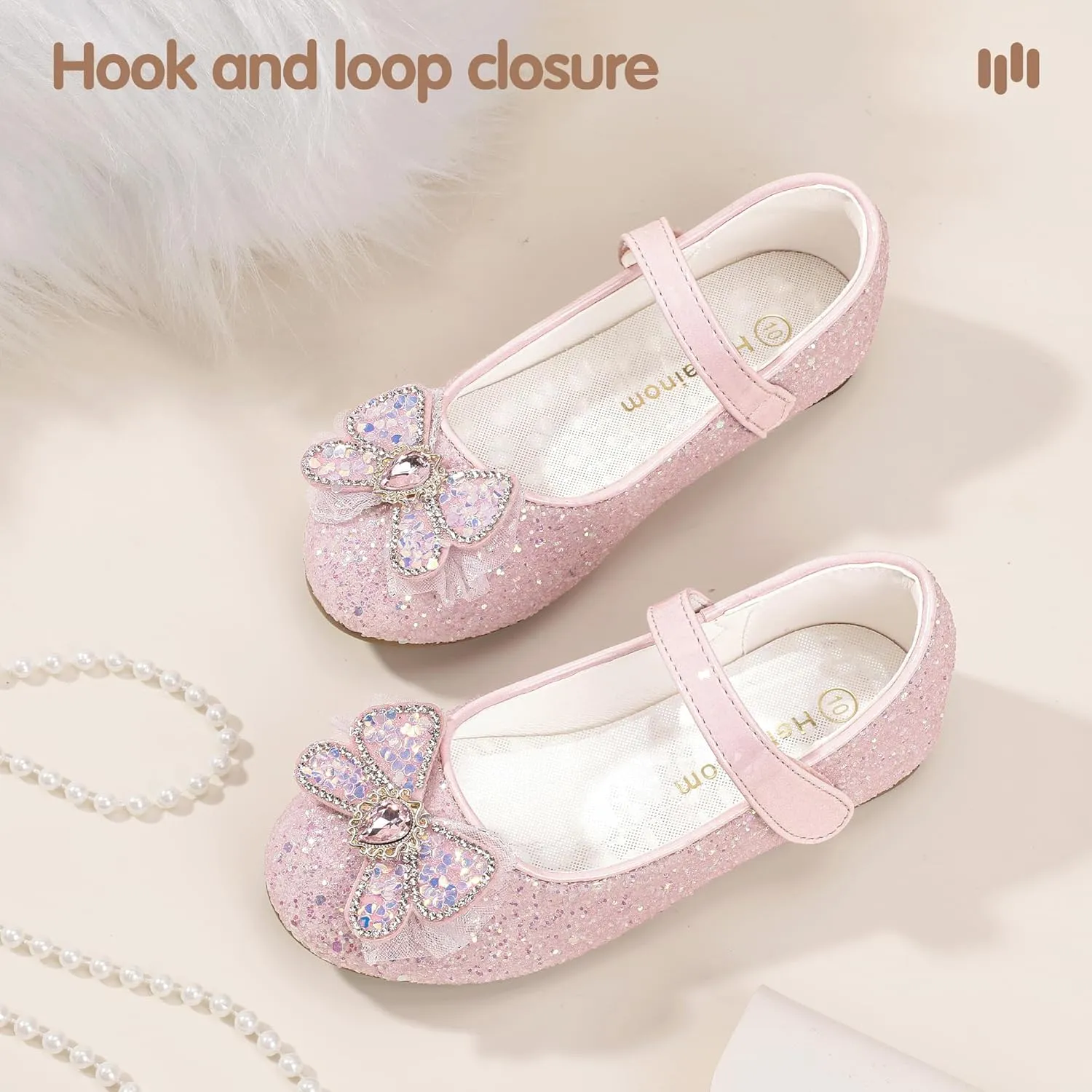 Hehainom Toddler Dress Shoes Mary Jane Ballet Flats Sparkly Bow Little Kid Girls Wedding Party Shoes