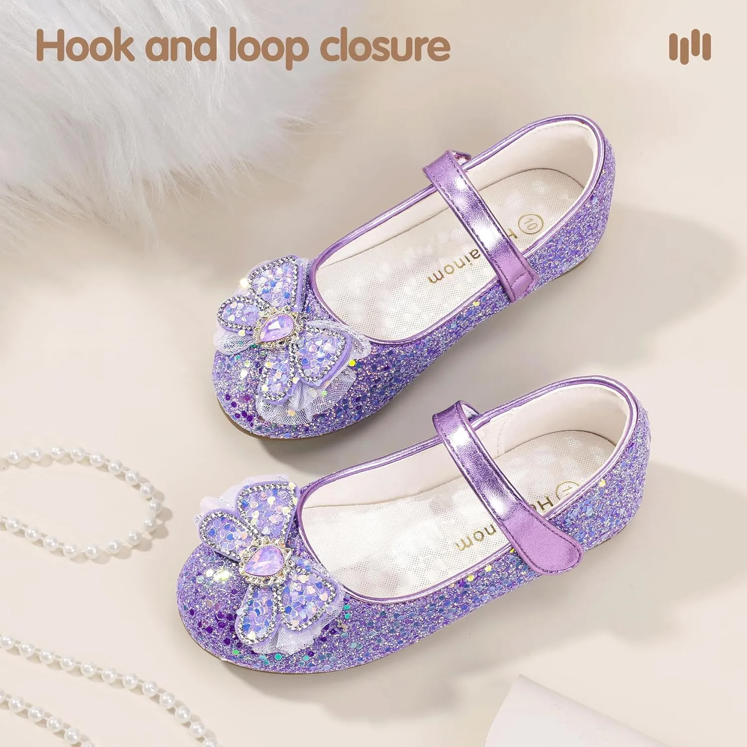 Hehainom Toddler Dress Shoes Mary Jane Ballet Flats Sparkly Bow Little Kid Girls Wedding Party Shoes