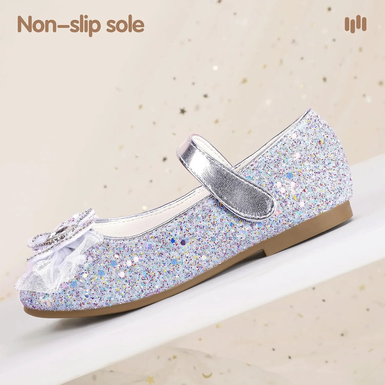 Hehainom Toddler Dress Shoes Mary Jane Ballet Flats Sparkly Bow Little Kid Girls Wedding Party Shoes
