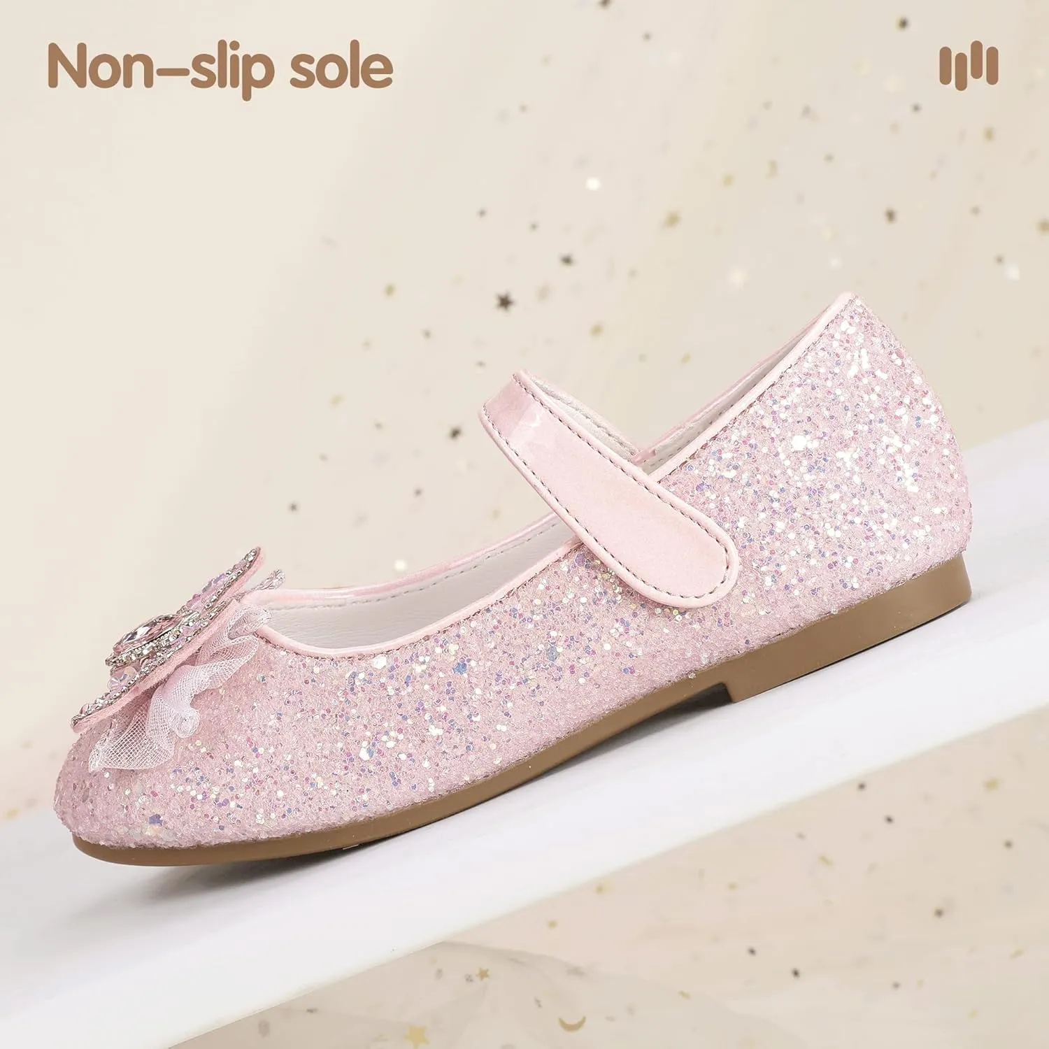 Hehainom Toddler Dress Shoes Mary Jane Ballet Flats Sparkly Bow Little Kid Girls Wedding Party Shoes