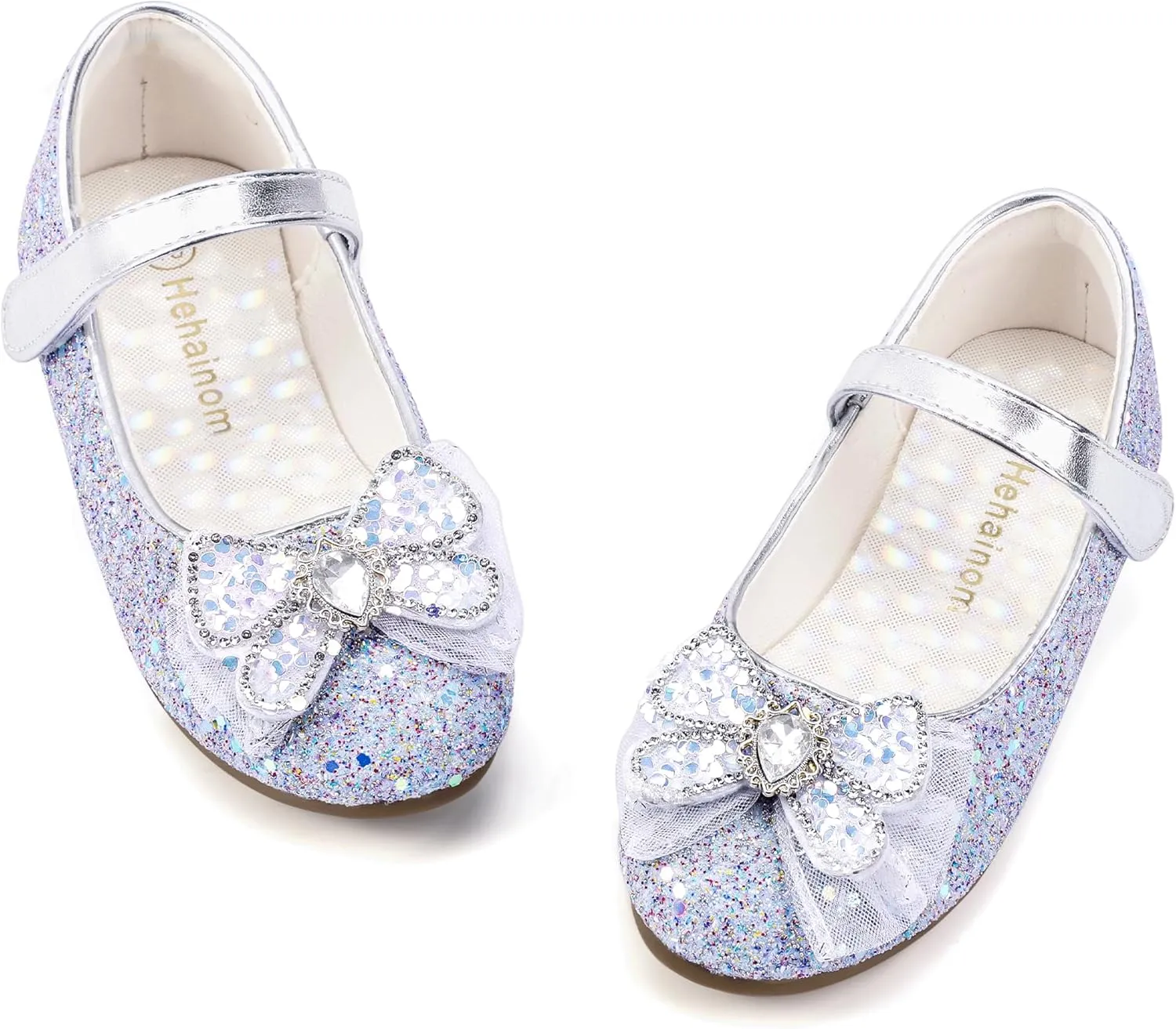 Hehainom Toddler Dress Shoes Mary Jane Ballet Flats Sparkly Bow Little Kid Girls Wedding Party Shoes