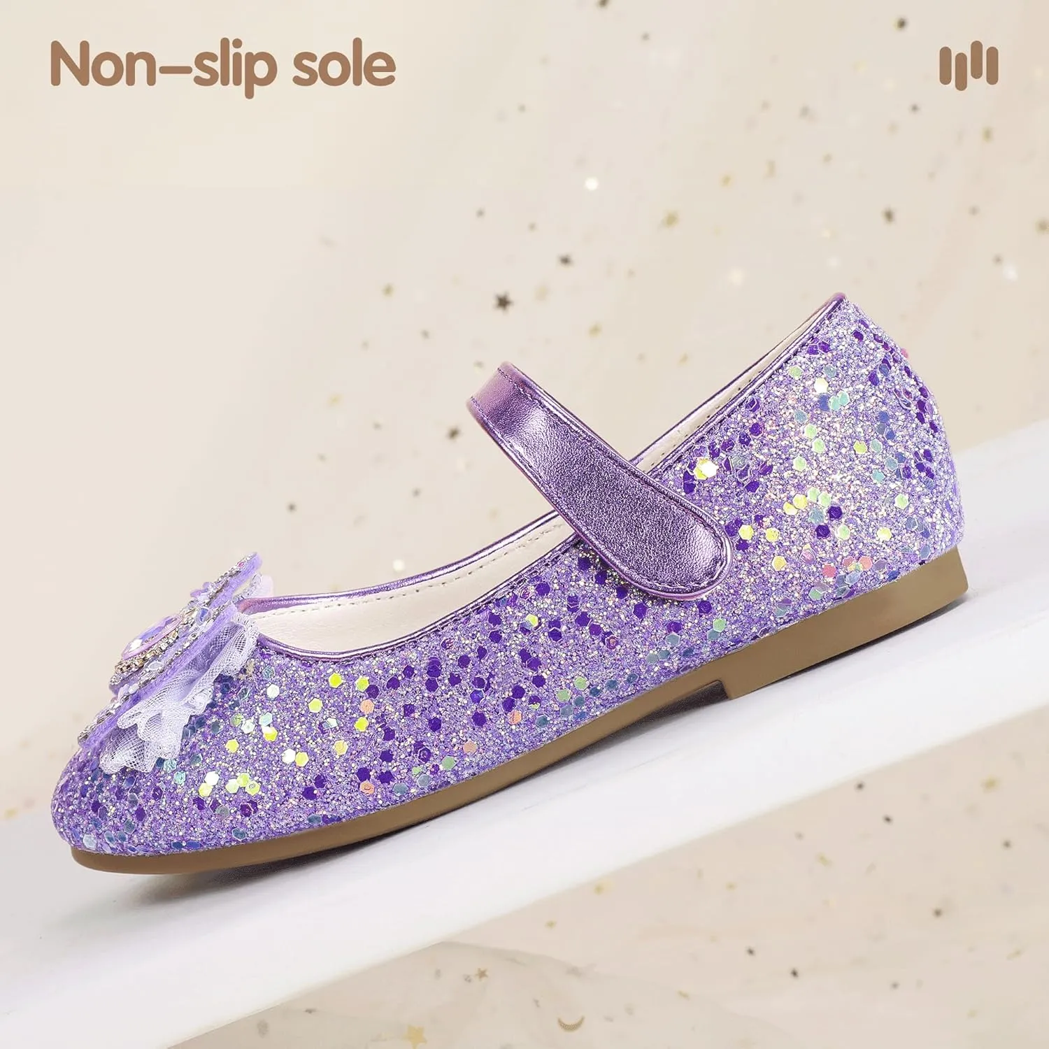 Hehainom Toddler Dress Shoes Mary Jane Ballet Flats Sparkly Bow Little Kid Girls Wedding Party Shoes