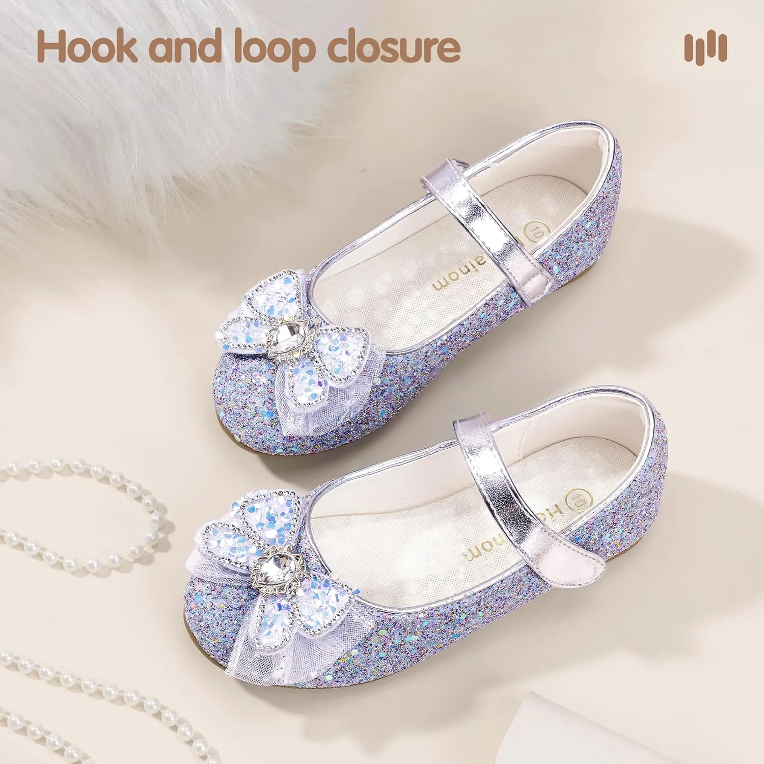 Hehainom Toddler Dress Shoes Mary Jane Ballet Flats Sparkly Bow Little Kid Girls Wedding Party Shoes