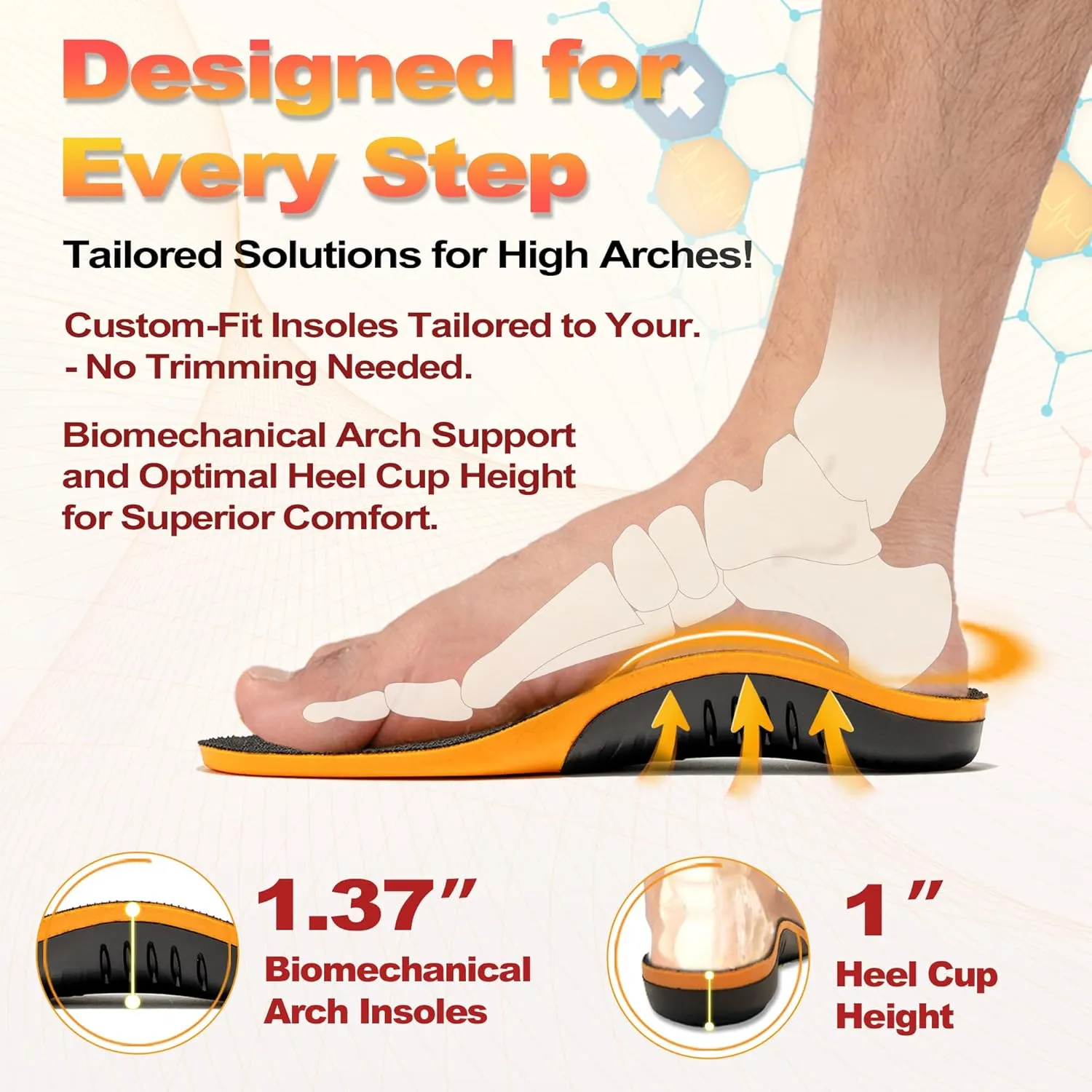 High Arch Support Inserts Women Men, 240LBS Heavy Duty Plantar Fasciitis Insoles, Flat Feet, Metatarsal Pain,Work Shoes Insoles for Standing All Day, Cloud Step Comfort Gel Insoles for 9 Women / 7 Men