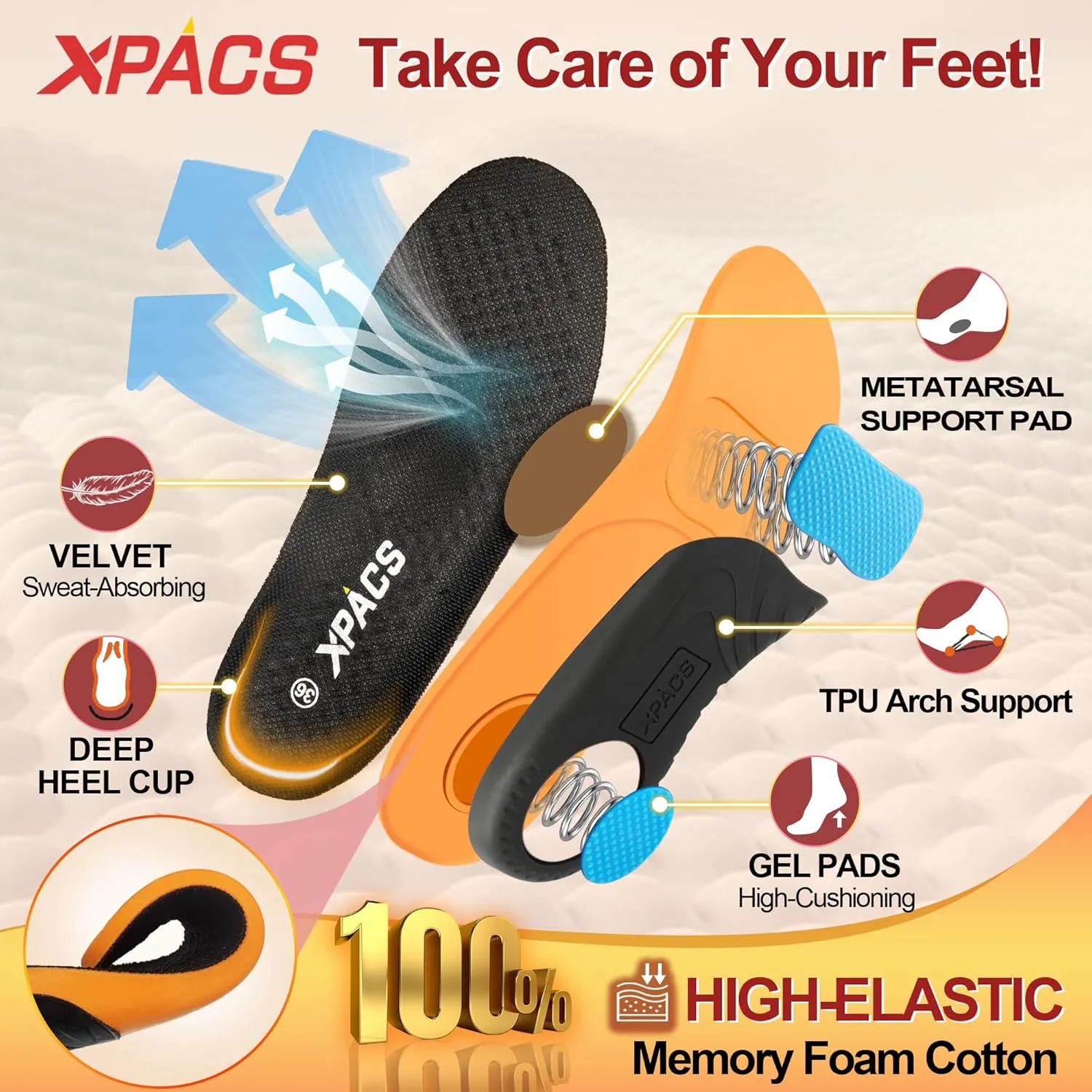 High Arch Support Inserts Women Men, 240LBS Heavy Duty Plantar Fasciitis Insoles, Flat Feet, Metatarsal Pain,Work Shoes Insoles for Standing All Day, Cloud Step Comfort Gel Insoles for 9 Women / 7 Men