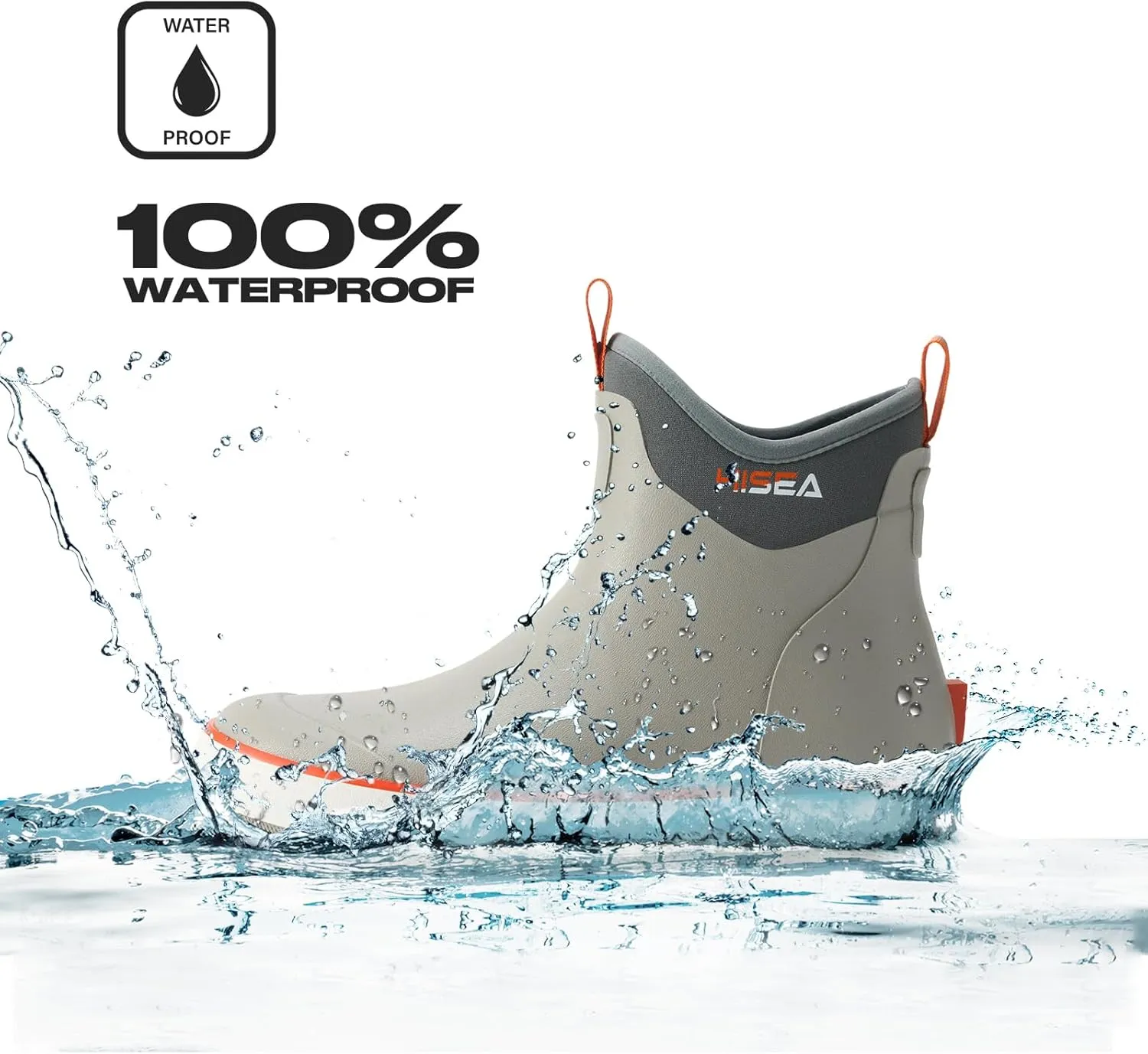 HISEA Men's Deck Boots Waterproof Fishing Rain Boots, Anti-Slip Neoprene Rubber Boots Saltwater Ankle Booties With High Traction for Outdoor Fishing Boating Sailing