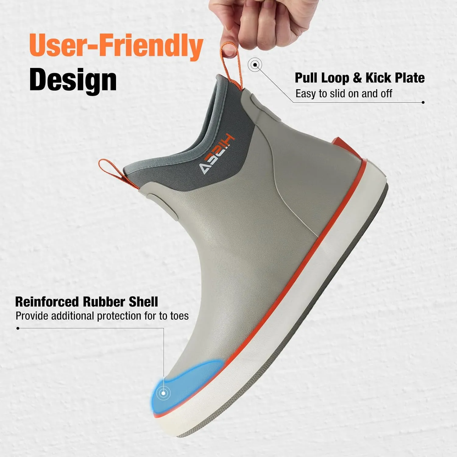 HISEA Men's Deck Boots Waterproof Fishing Rain Boots, Anti-Slip Neoprene Rubber Boots Saltwater Ankle Booties With High Traction for Outdoor Fishing Boating Sailing
