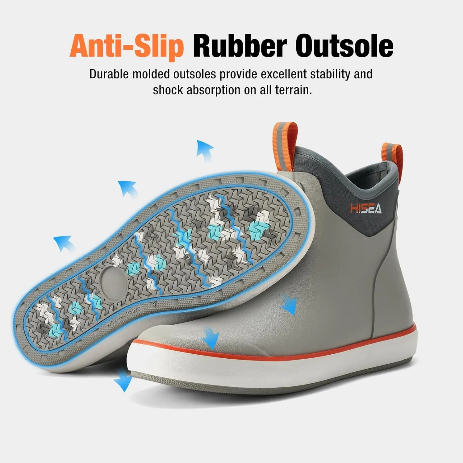 HISEA Men's Deck Boots Waterproof Fishing Rain Boots, Anti-Slip Neoprene Rubber Boots Saltwater Ankle Booties With High Traction for Outdoor Fishing Boating Sailing