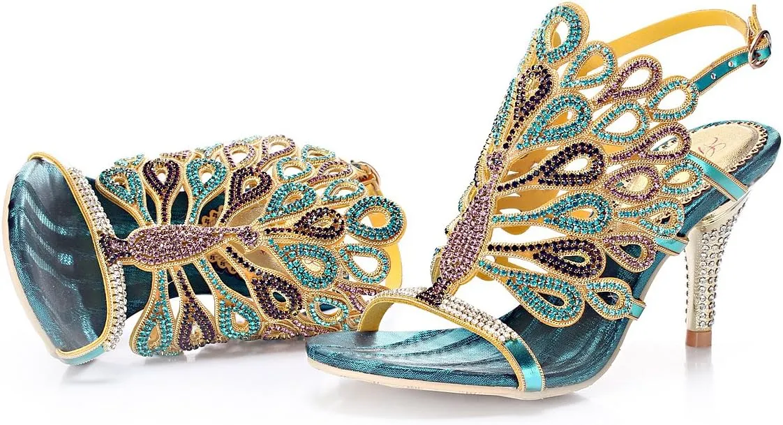 Honeystore Women's Peacock Shaped Pattern Handmade Rhinestone Sandals