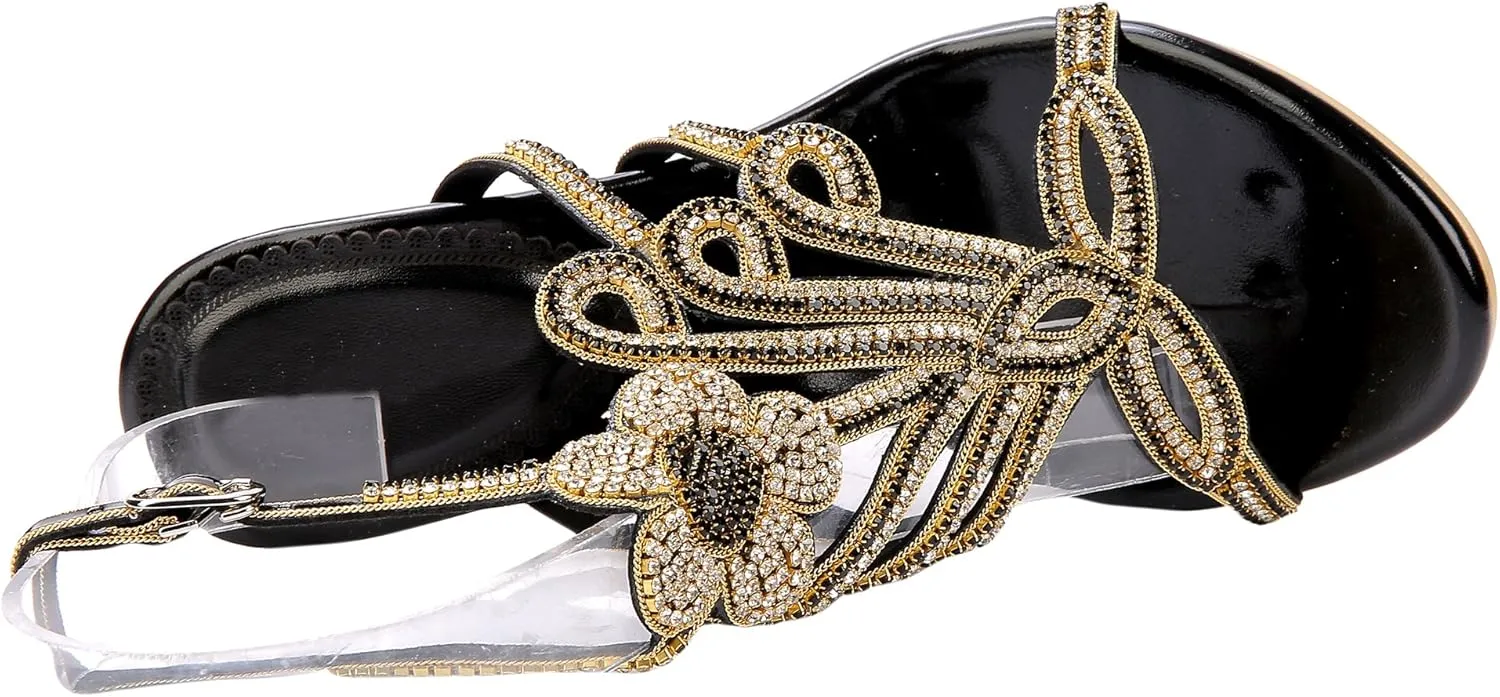 Honeystore Women's Peacock Shaped Pattern Handmade Rhinestone Sandals