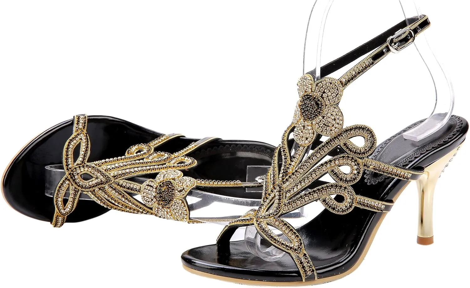 Honeystore Women's Peacock Shaped Pattern Handmade Rhinestone Sandals