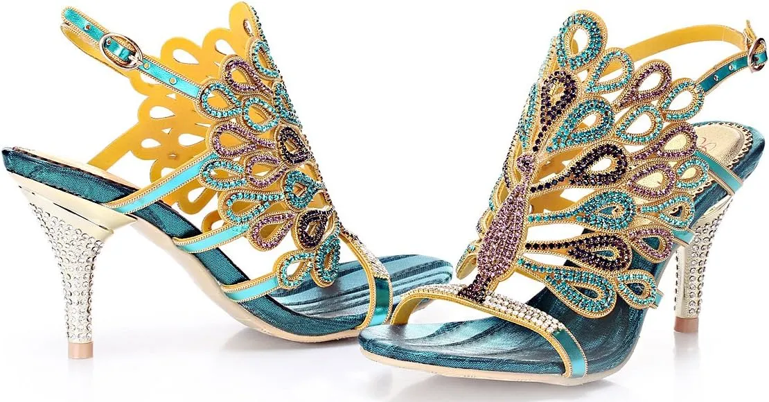 Honeystore Women's Peacock Shaped Pattern Handmade Rhinestone Sandals