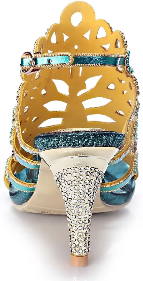 Honeystore Women's Peacock Shaped Pattern Handmade Rhinestone Sandals