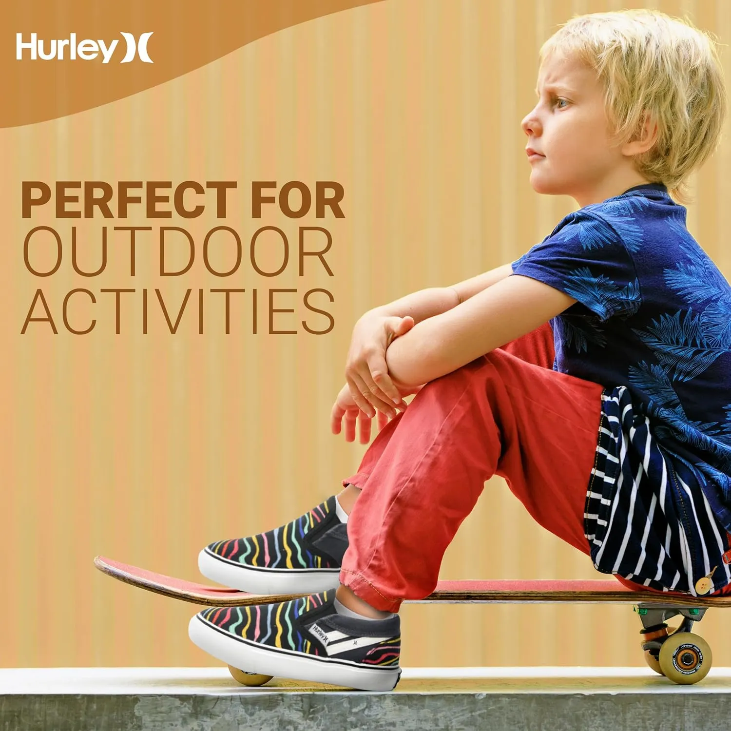 Hurley Kids Canvas Slip On Sneakers – Low Cut Skateboarding Shoes for Kids, Sports Shoes for Boys and Girls, Casual Sneakers