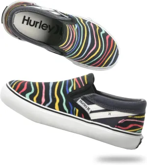 Hurley Kids Canvas Slip On Sneakers – Low Cut Skateboarding Shoes for Kids, Sports Shoes for Boys and Girls, Casual Sneakers