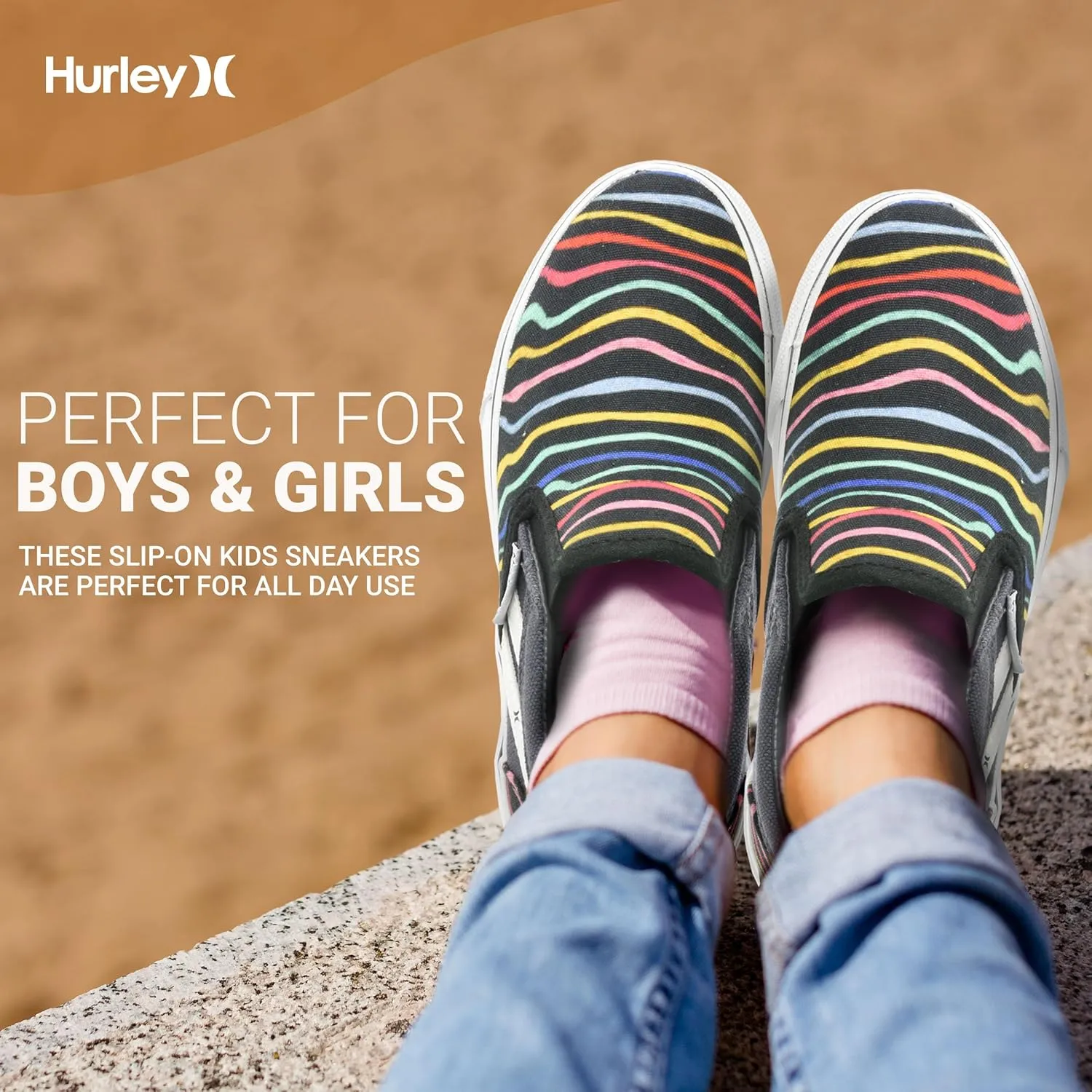 Hurley Kids Canvas Slip On Sneakers – Low Cut Skateboarding Shoes for Kids, Sports Shoes for Boys and Girls, Casual Sneakers
