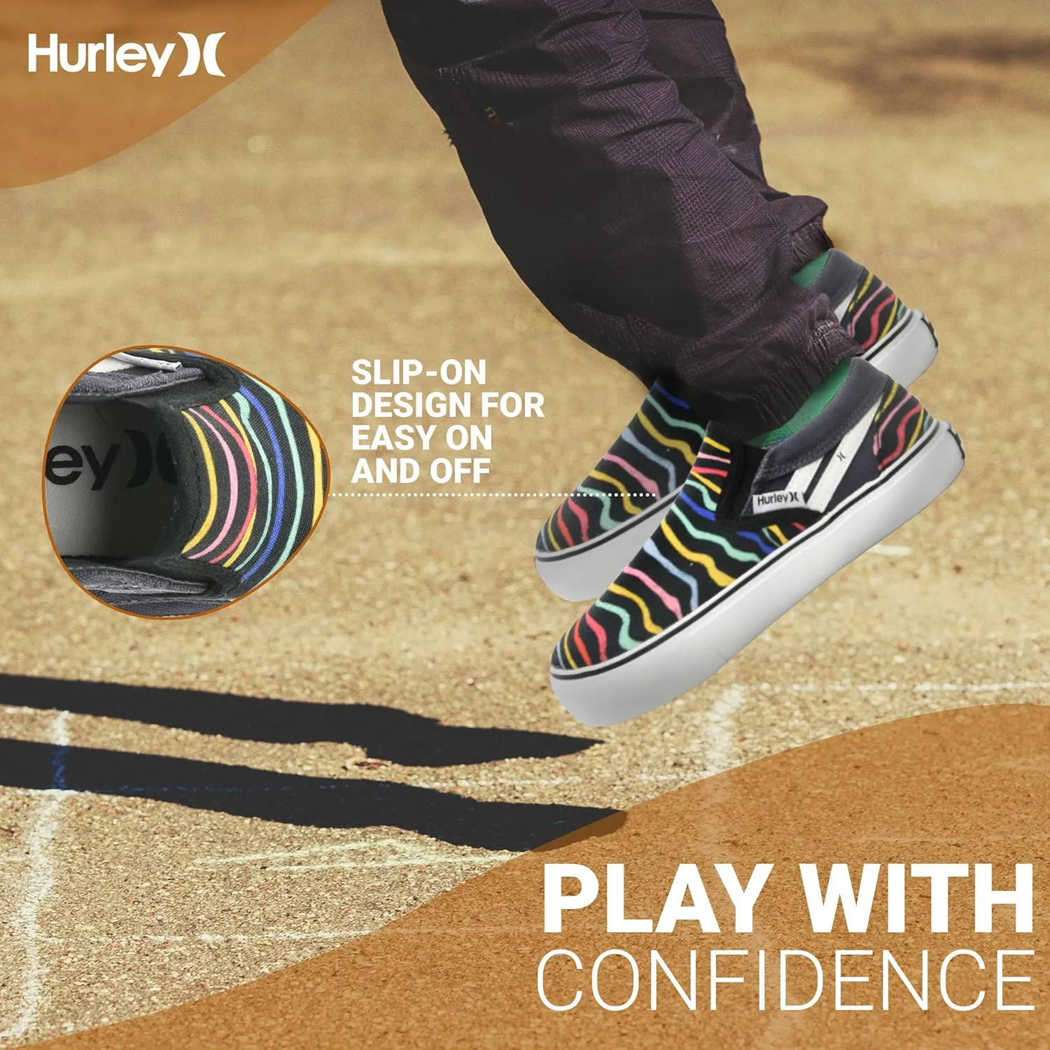 Hurley Kids Canvas Slip On Sneakers – Low Cut Skateboarding Shoes for Kids, Sports Shoes for Boys and Girls, Casual Sneakers