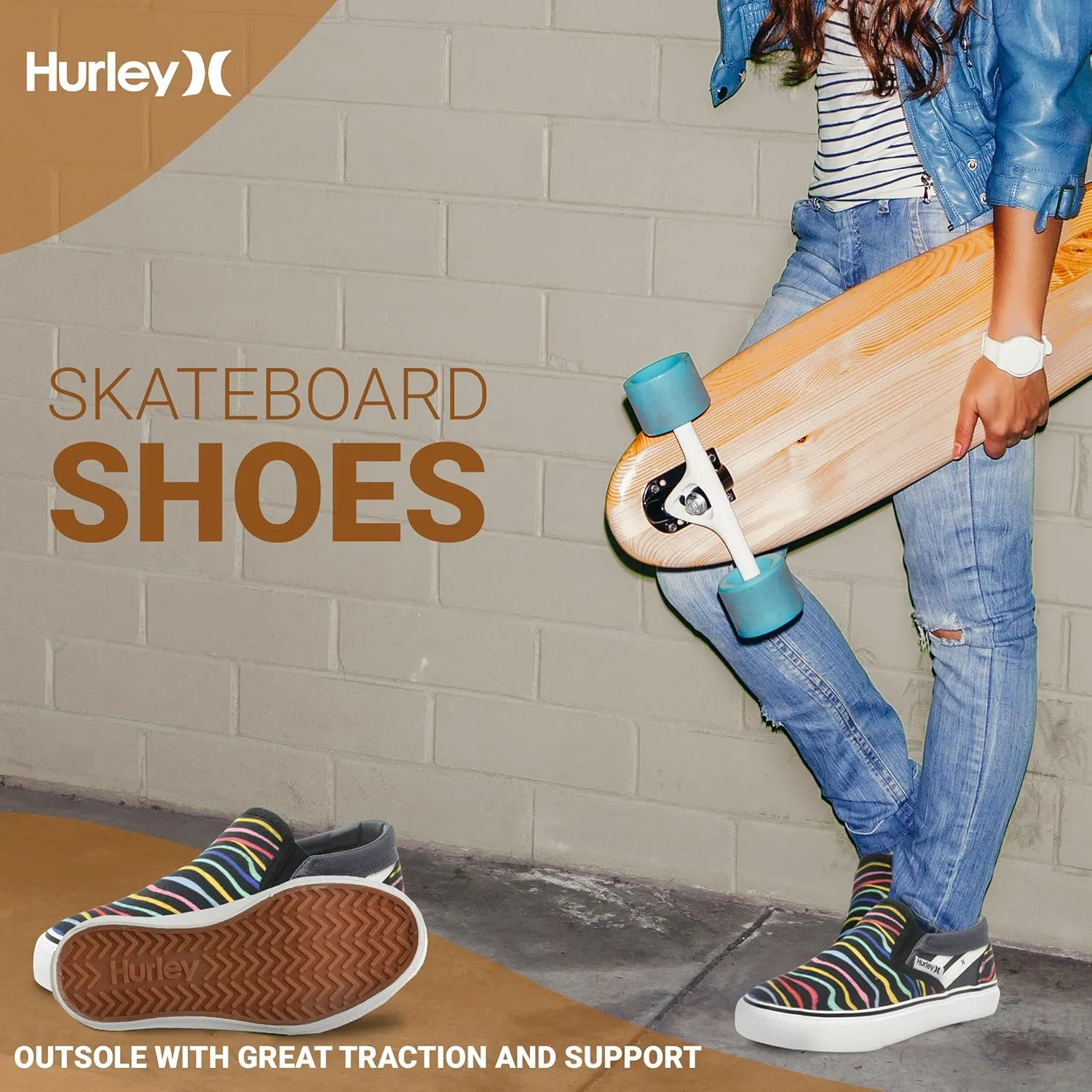 Hurley Kids Canvas Slip On Sneakers – Low Cut Skateboarding Shoes for Kids, Sports Shoes for Boys and Girls, Casual Sneakers