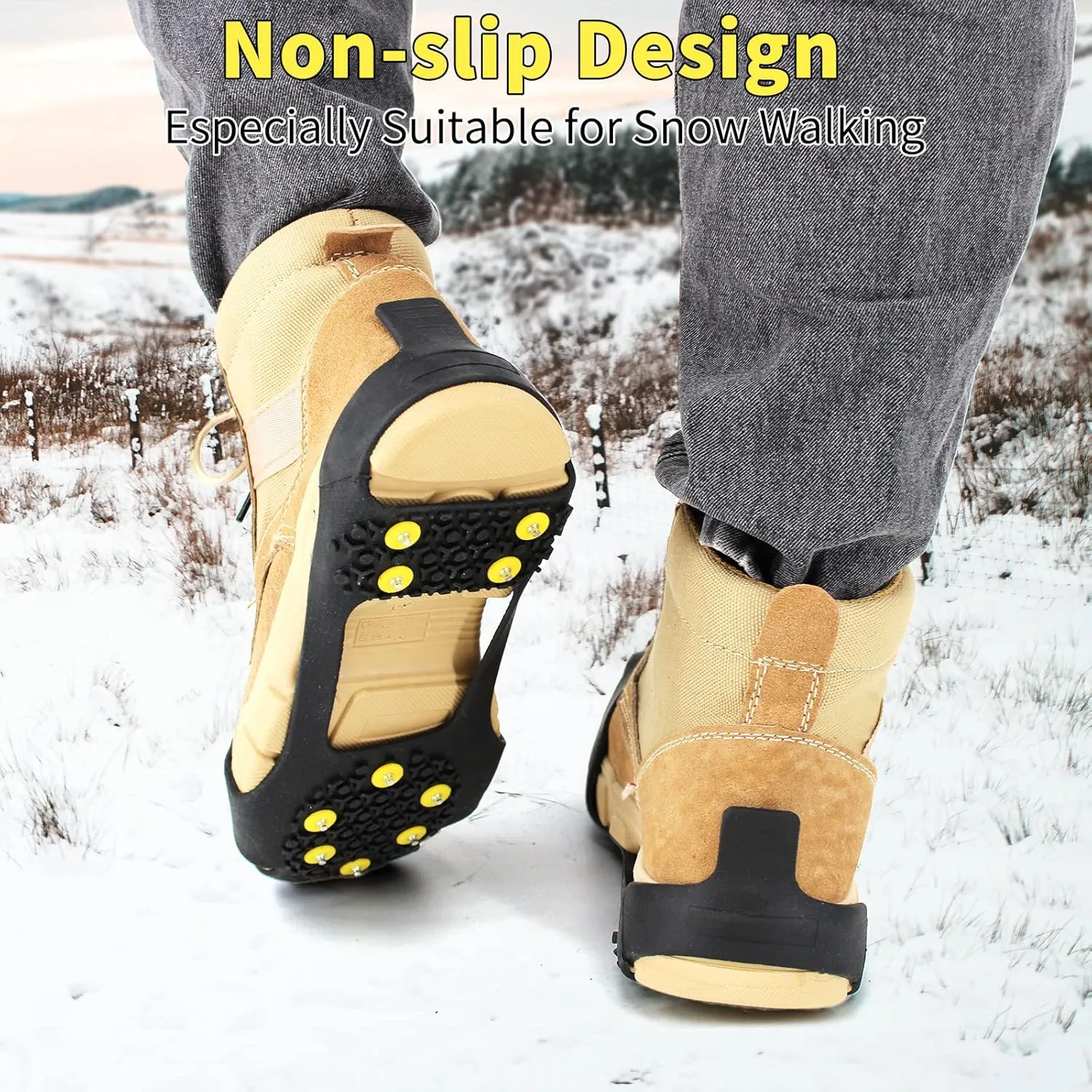 Ice Cleats Snow Grips, Non-Slip Traction Crampons 10 Steel Studs with Extra 20 Replacement Studs, for Shoes/Boots, Snow Ice Walking