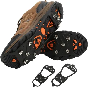 Ice Snow Grips for Shoes and Boots, Non Slip Spikes Shoe Cover with 8 Steel Studs Crampons, Walk Traction Cleats for Hiking Mountaineering Skiing Winter Sports(L)