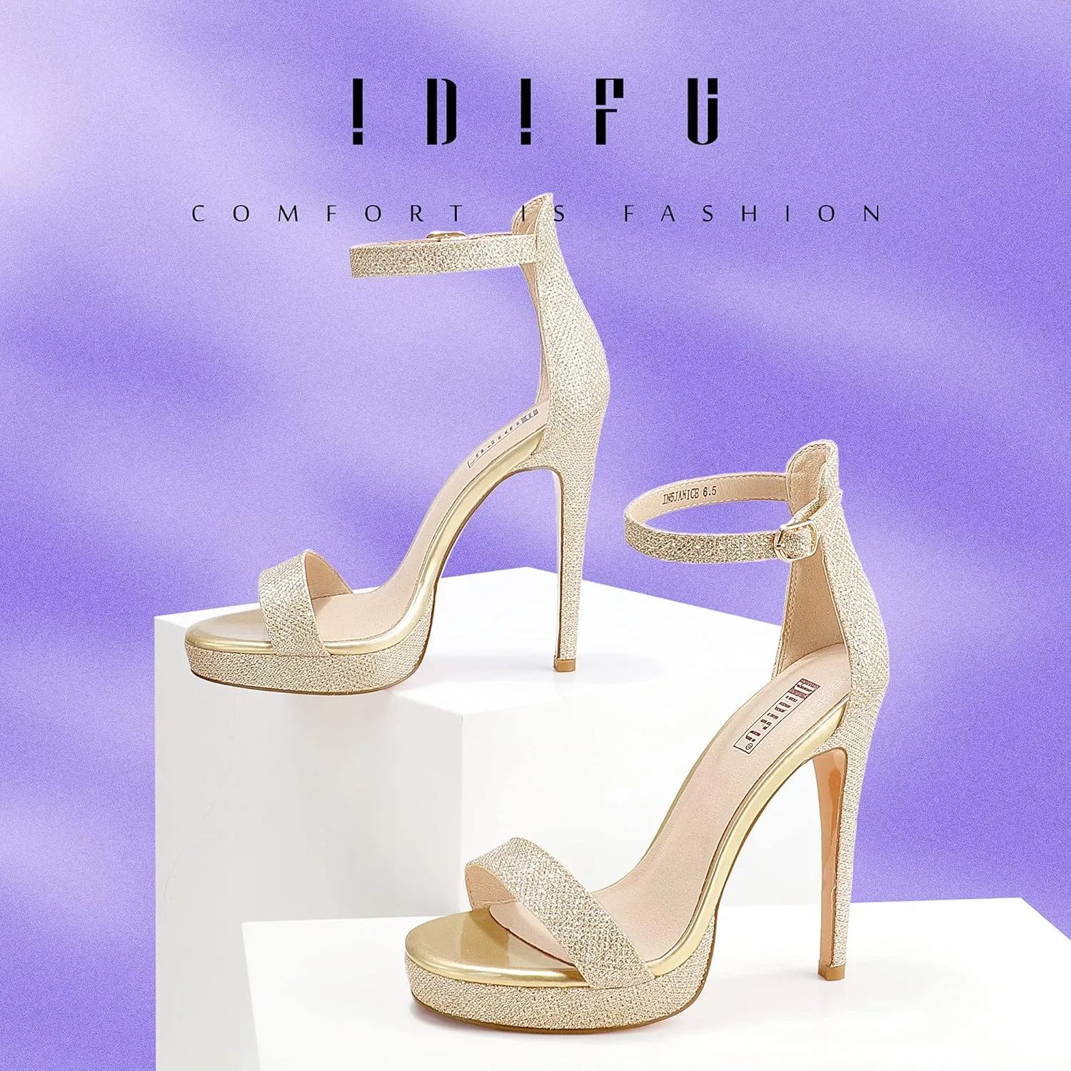 IDIFU Women's Stiletto High Heel Sandals Platform Open Toe Ankle Strap Dress Shoes for Women Bride Ladies in Wedding Bridal Party Homecoming