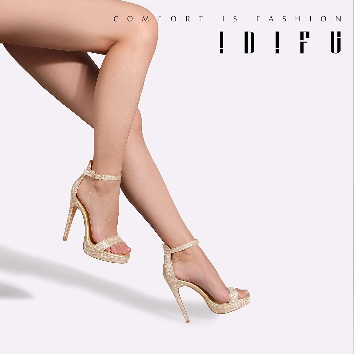 IDIFU Women's Stiletto High Heel Sandals Platform Open Toe Ankle Strap Dress Shoes for Women Bride Ladies in Wedding Bridal Party Homecoming