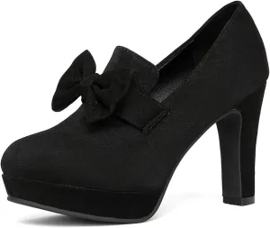 Jeesay Women's Bow Chunky Heels Mary Jane Pumps Closed Toe Platform High Heel Sandals Dress Shoes