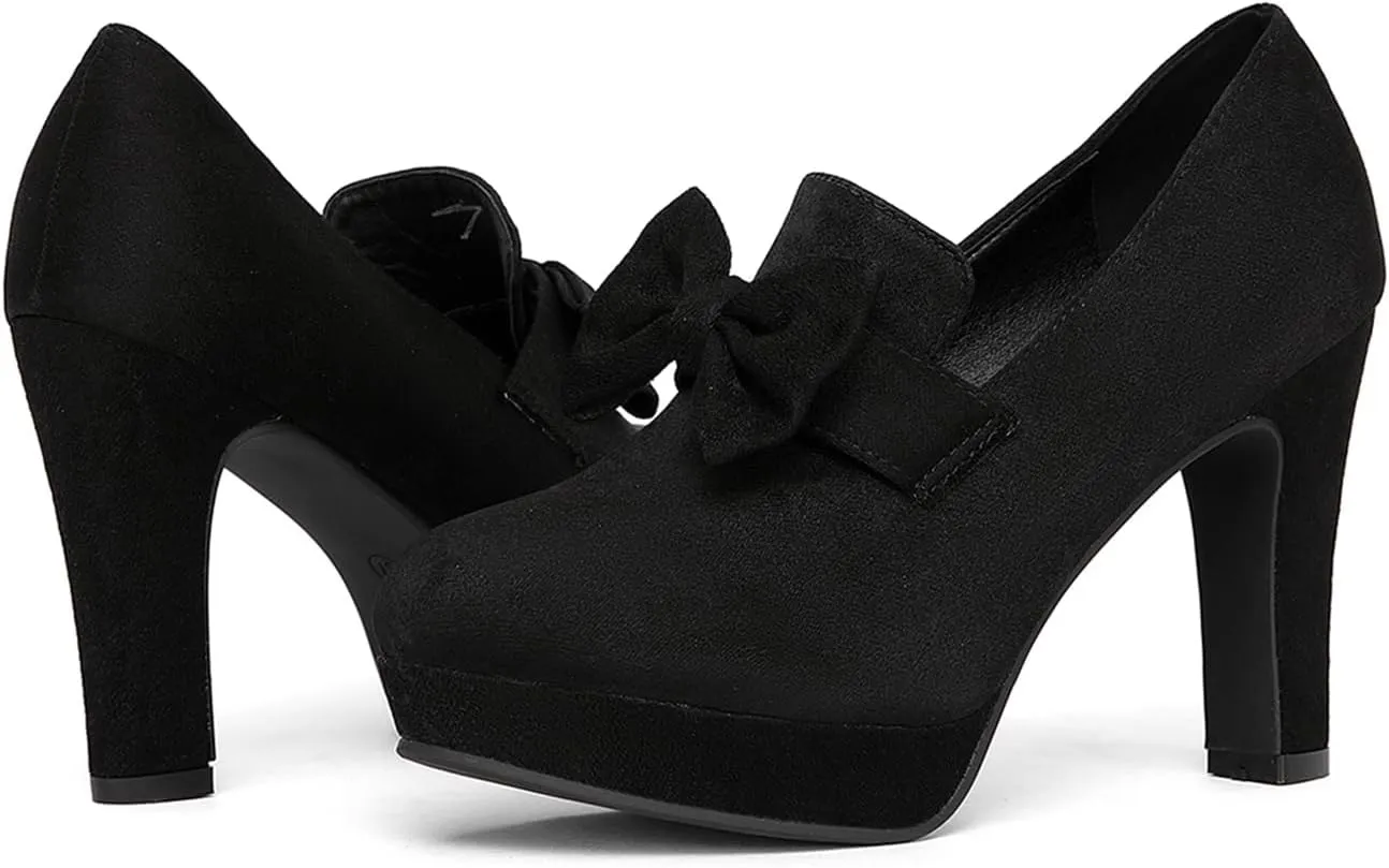 Jeesay Women's Bow Chunky Heels Mary Jane Pumps Closed Toe Platform High Heel Sandals Dress Shoes