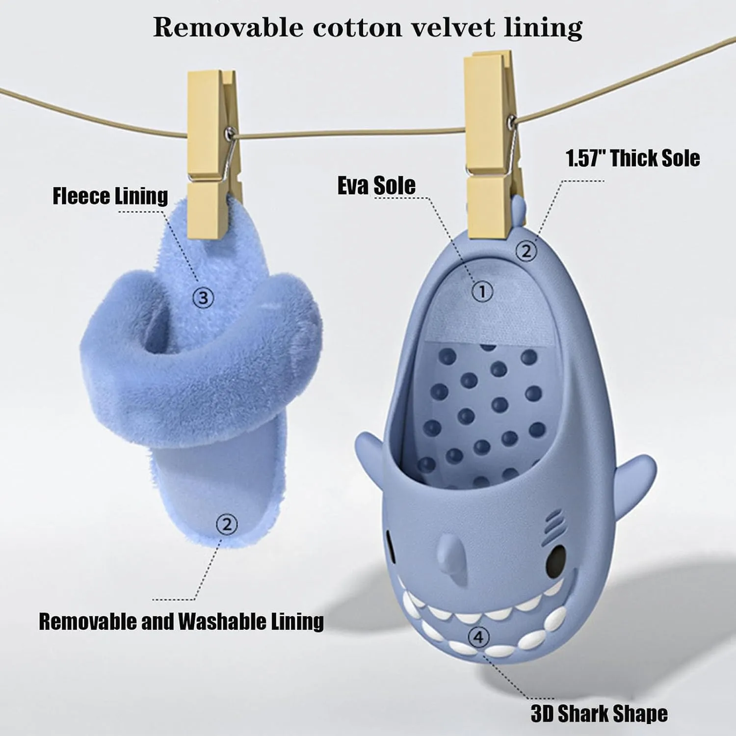 Jfxgjuv Sharklas Originales Kids, Shark Slides Kids Sharky Chanclas Kids Polares, Detachable Soft-Soled Warm Non-Slip Slippers Sandals